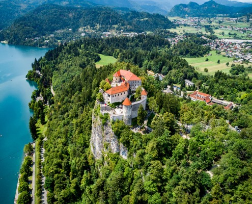 Lake Bled Castle, located right above the promenade of the lake.