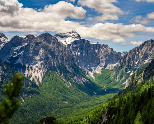 Cloudy Triglav North Face as seen from the Vrata Valley