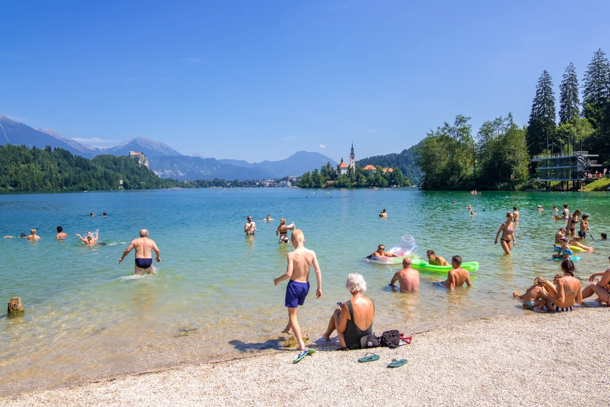 Pebble Beach in Mala Zaka, Lake Bled