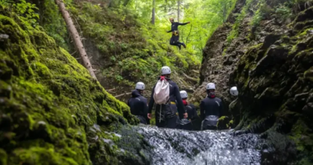 Canyoning Guide Jumping into the Pool, Bohinj Area